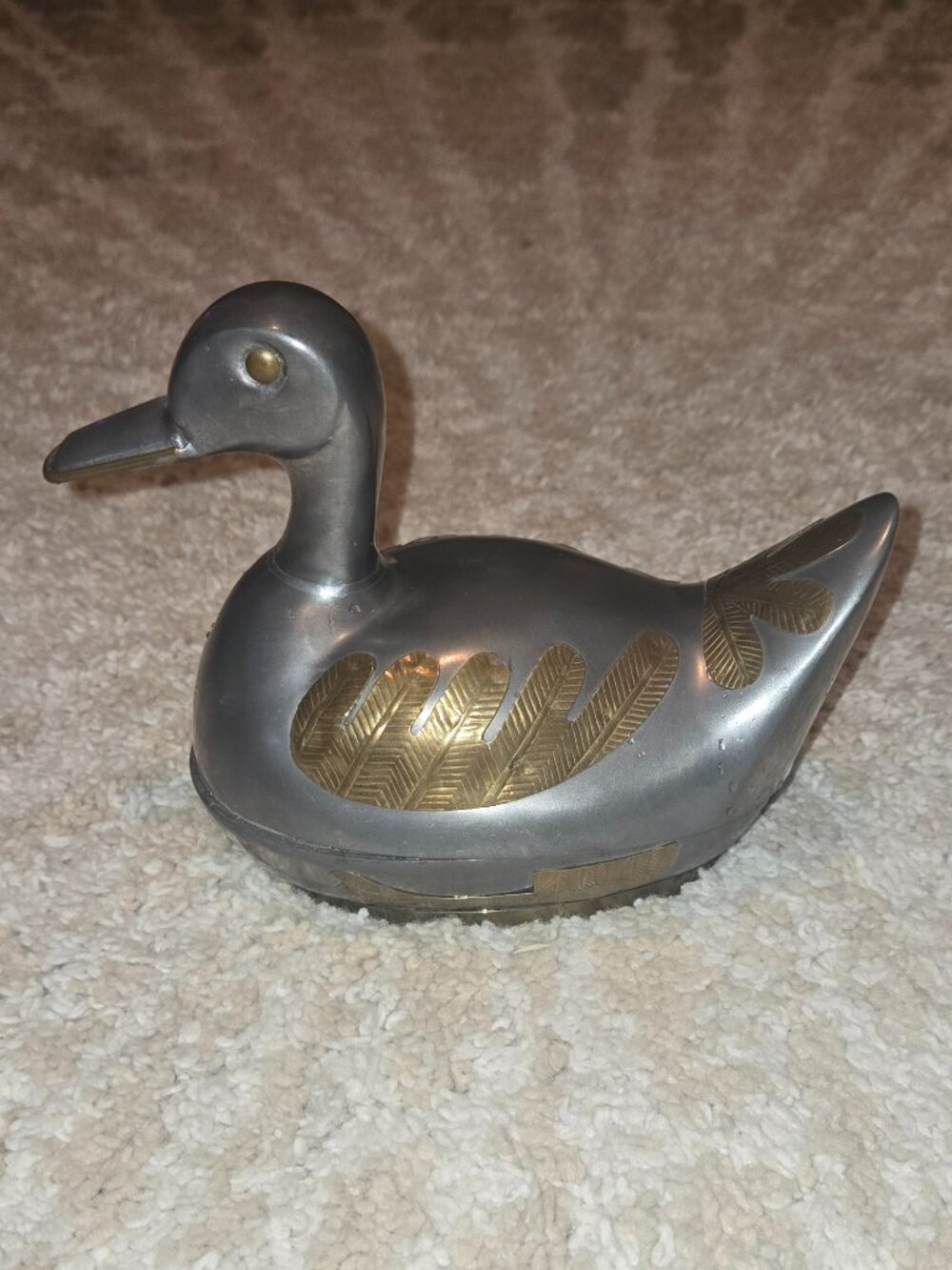 Brass and Pewter Duck Trinket Dish-Vintage